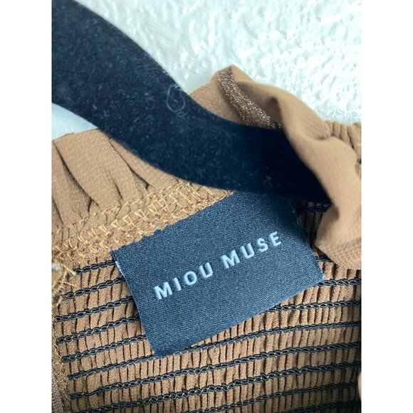 Miou Muse Brown Smocked Top Womens size Large Long Sleeve Boho Capsule Peasant - Picture 3 of 11